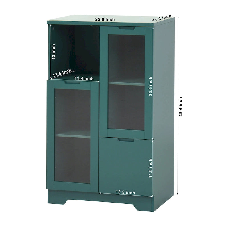 Blue Floor Cabinet with 2 Glass Doors for Home Storage