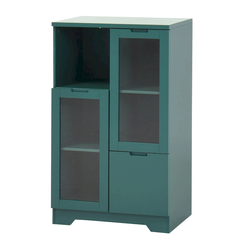 Blue Floor Cabinet with 2 Glass Doors for Home Storage