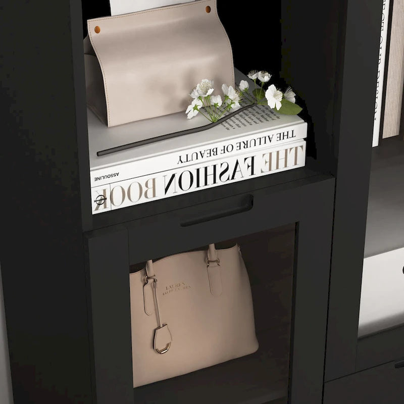 Blue Floor Cabinet with 2 Glass Doors for Home Storage