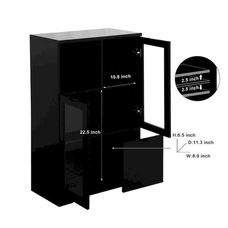 Blue Floor Cabinet with 2 Glass Doors for Home Storage