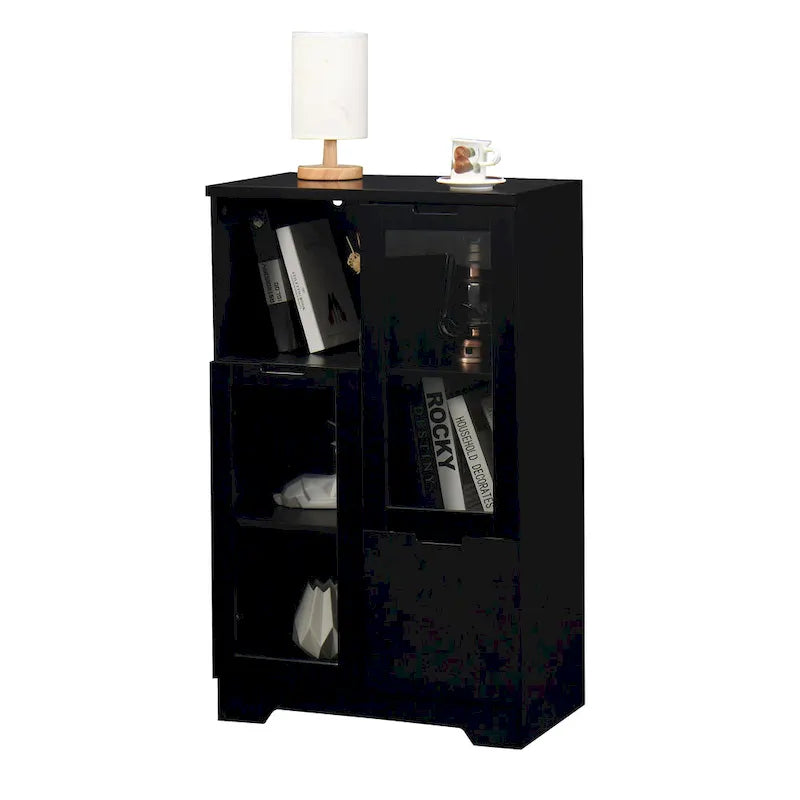 Blue Floor Cabinet with 2 Glass Doors for Home Storage