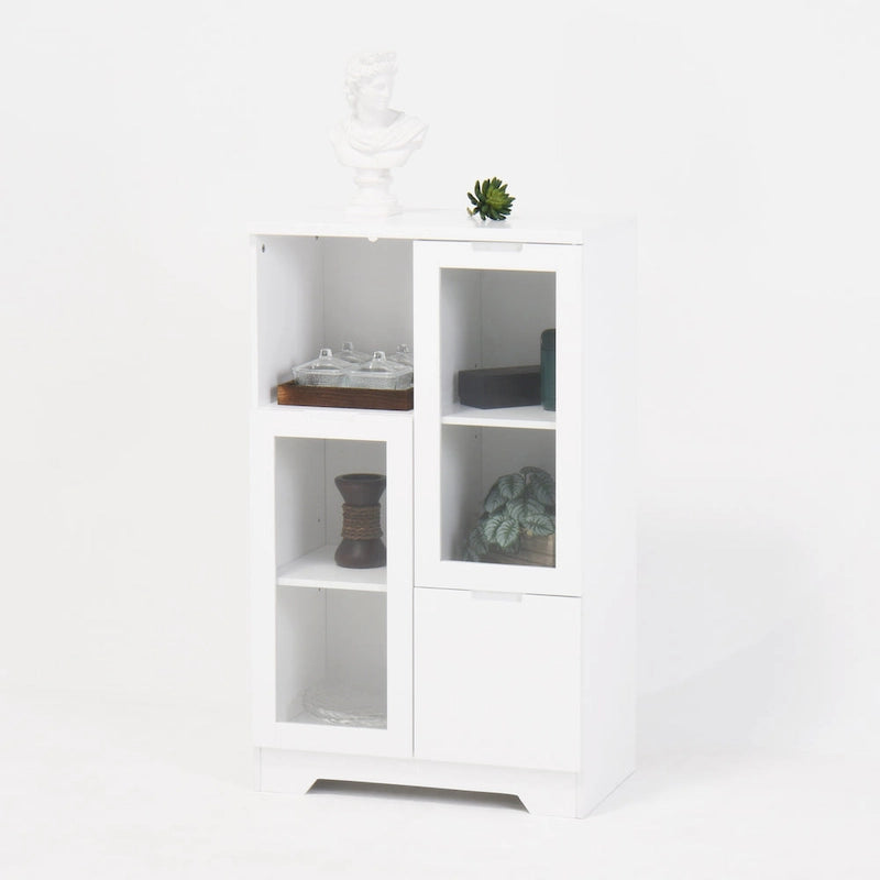 Blue Floor Cabinet with 2 Glass Doors for Home Storage