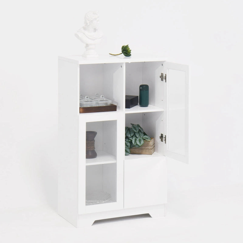 Blue Floor Cabinet with 2 Glass Doors for Home Storage