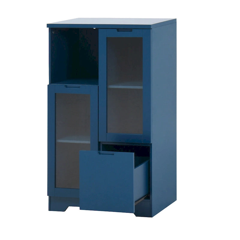 Blue Floor Cabinet with 2 Glass Doors for Home Storage