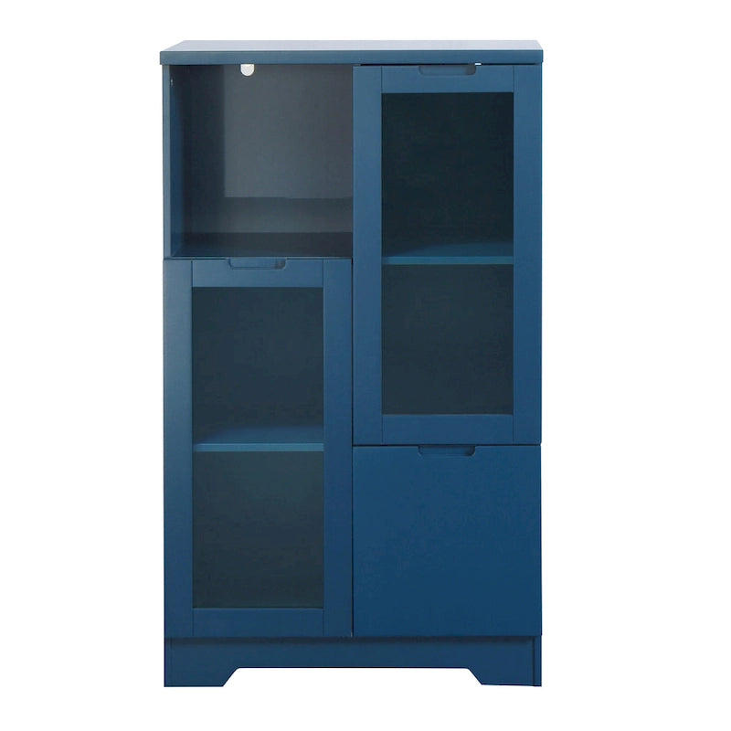 Blue Floor Cabinet with 2 Glass Doors for Home Storage