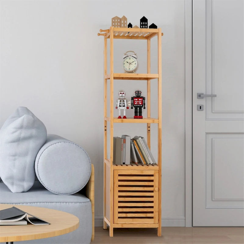 Natural Wood 3-Tier Bamboo Storage Cabinet - Tall Slim Design for Bathroom and Kitchen