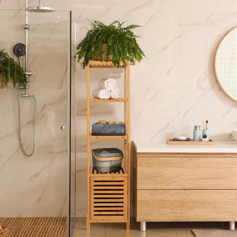 Natural Wood 3-Tier Bamboo Storage Cabinet - Tall Slim Design for Bathroom and Kitchen
