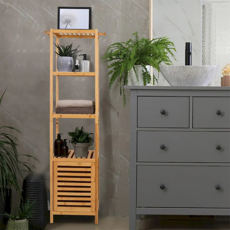 Natural Wood 3-Tier Bamboo Storage Cabinet - Tall Slim Design for Bathroom and Kitchen
