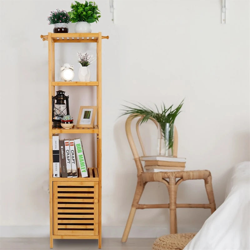 Natural Wood 3-Tier Bamboo Storage Cabinet - Tall Slim Design for Bathroom and Kitchen