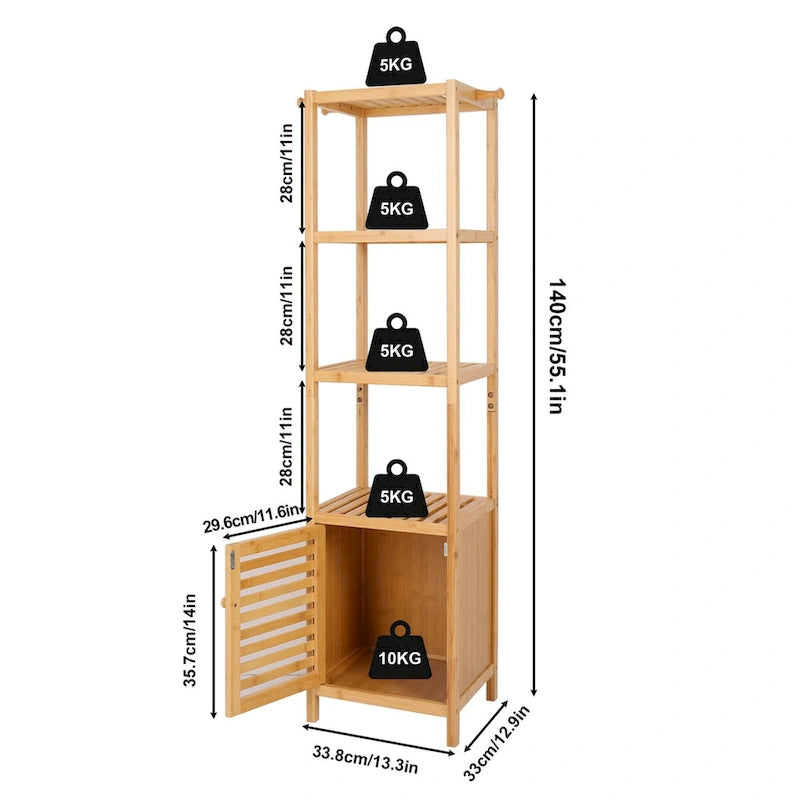 Natural Wood 3-Tier Bamboo Storage Cabinet - Tall Slim Design for Bathroom and Kitchen