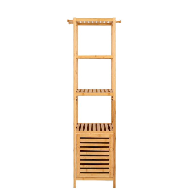 Natural Wood 3-Tier Bamboo Storage Cabinet - Tall Slim Design for Bathroom and Kitchen