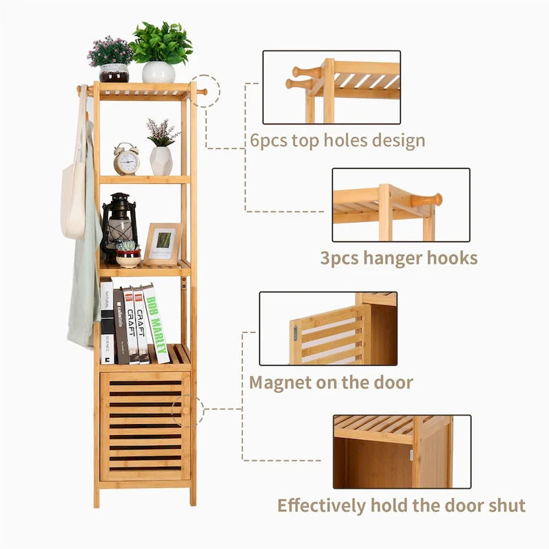 Natural Wood 3-Tier Bamboo Storage Cabinet - Tall Slim Design for Bathroom and Kitchen