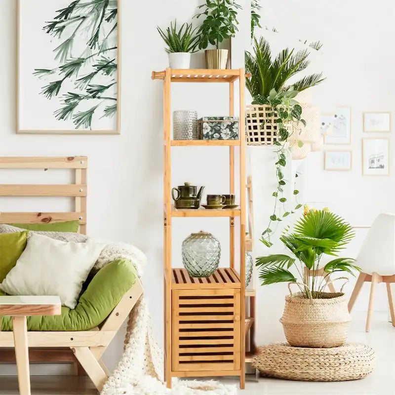 Natural Wood 3-Tier Bamboo Storage Cabinet - Tall Slim Design for Bathroom and Kitchen