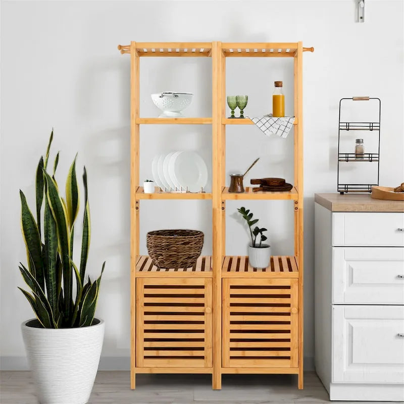 Natural Wood 3-Tier Bamboo Storage Cabinet - Tall Slim Design for Bathroom and Kitchen